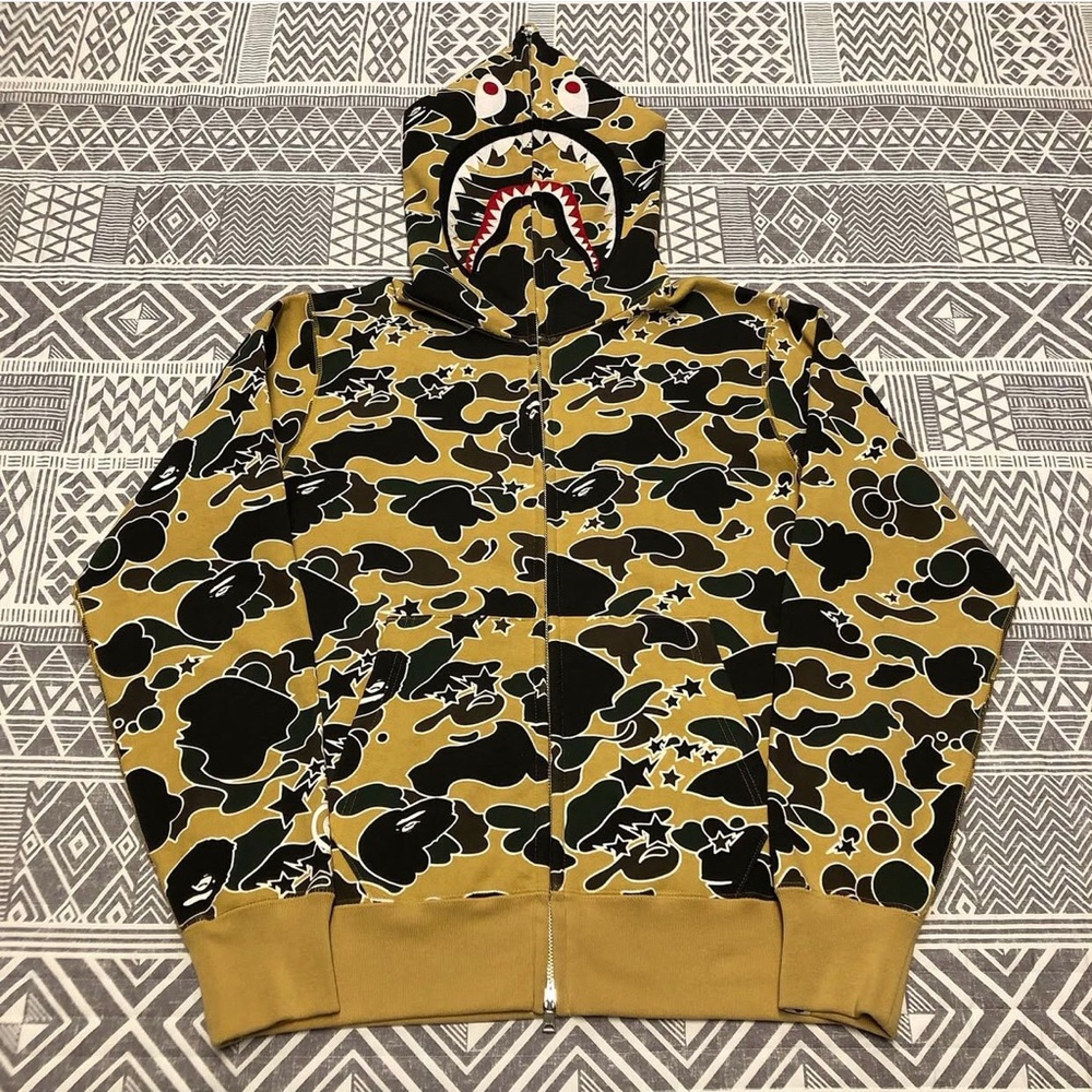 A Bathing Ape Bape Psyche Camo Shark Full Zip Hoodie Size Large